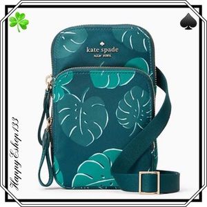 ♠️ Kate spade Chelsea Monstera Leaves North South Dual Zip Phone Crossbody